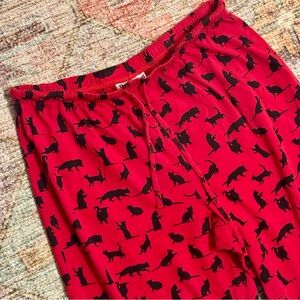 Potpourri Red Pajama Pants with Black Cat Print